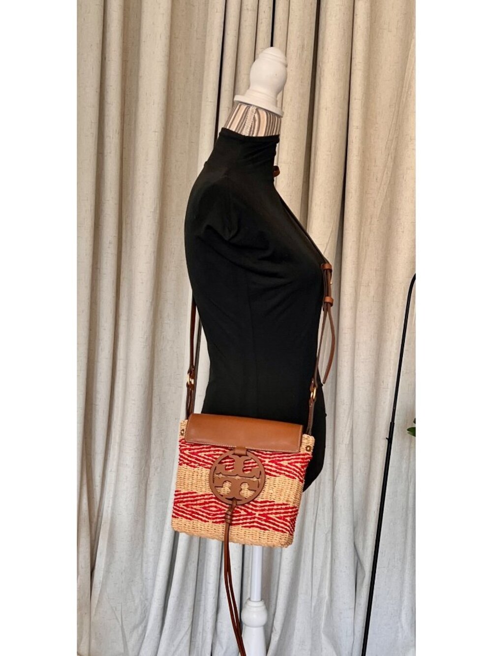 AUTHENTIC TORY BURCH RED STRIPED MILLER SHOULDER BAG/CROSSBODY - Picture 11 of 13